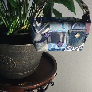 Coach Rare Embroided Multi-Patchwork Denim Pouchette Handbag